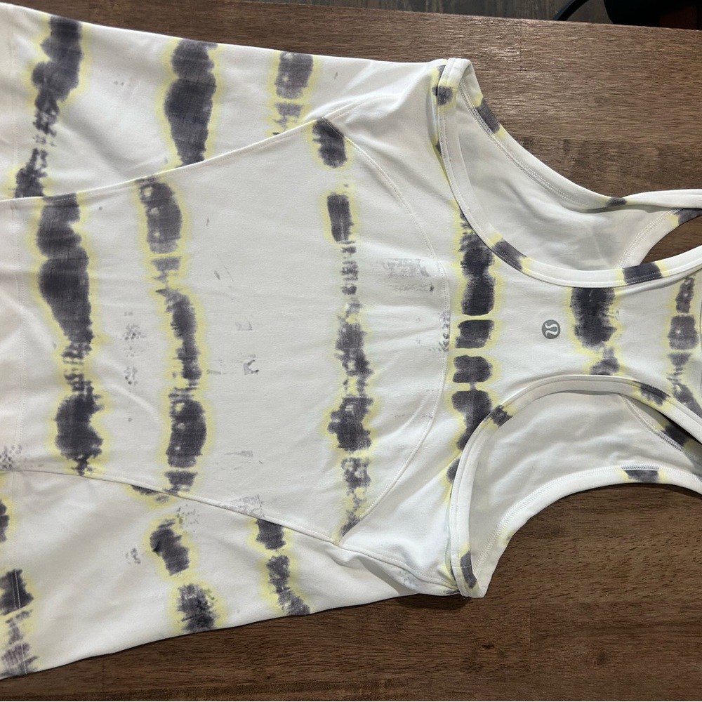 Lululemon Athletica White and Yellow Tie-Dye Tank Top